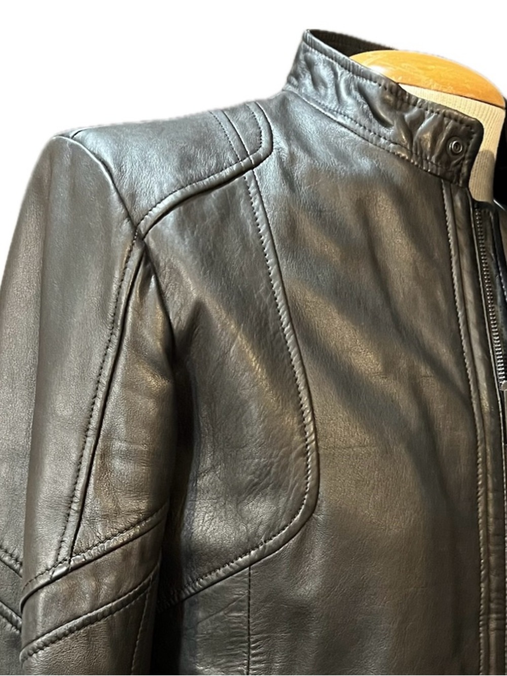 HUGO Black Leather Bomber Jacket